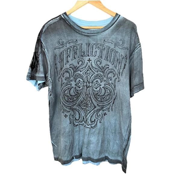 Affliction Other - Affliction Live Fast T-Shirt Mens Large Blue Distressed Graphic Tee Cross Tattoo